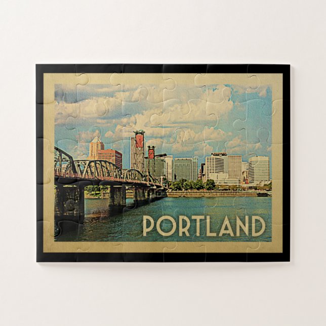 Portland Oregon Vintage Travel Jigsaw Puzzle (Horizontal)