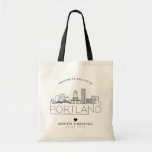 Portland, Oregon Wedding | Stylised Skyline Tote Bag<br><div class="desc">A unique wedding tote bag for a wedding taking place in the beautiful city of Portland,  Oregon.  This tote features a stylised illustration of the city's unique skyline with its name underneath.  This is followed by your wedding day information in a matching open lined style.</div>