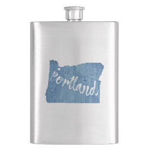 Portland, Oregon Wood Grain Hip Flask