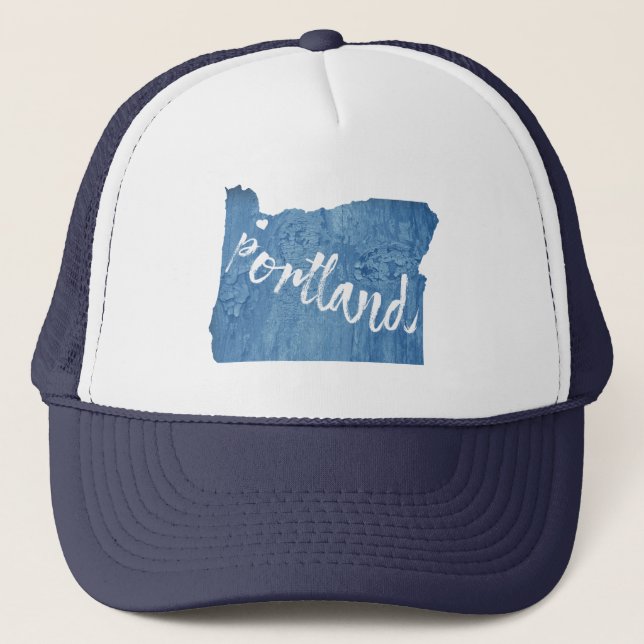 Portland, Oregon Wood Grain Trucker Hat (Front)