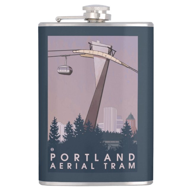 Portland, OregonAerial Tram Scene Hip Flask (Front)