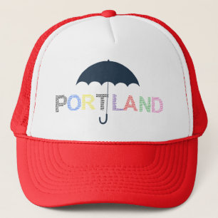 Portland Rain Weather Red Baseball Cap Trucker Hat