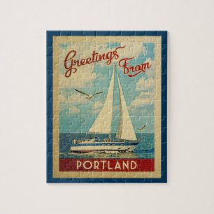 Portland Sailboat Vintage Travel Maine Jigsaw Puzzle