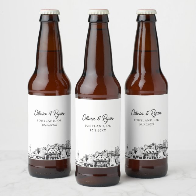 Portland Sketch Landmarks Personalised Beer Label (Bottles)