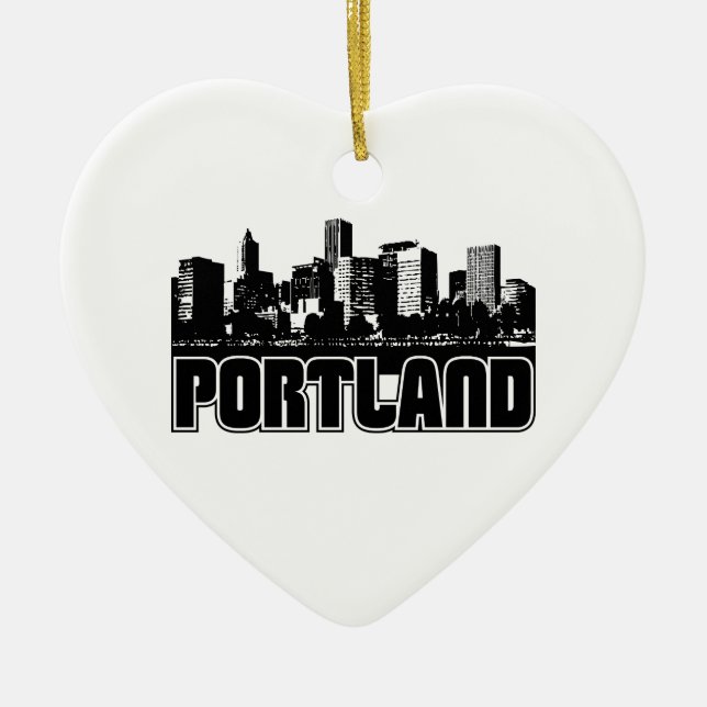 Portland Skyline Ceramic Tree Decoration (Front)