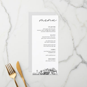 Portland Skyline Sketch Wedding Dinner Menu