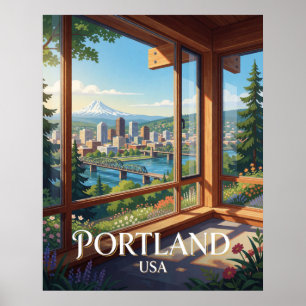 Portland USA Pacific Northwest Travel Poster