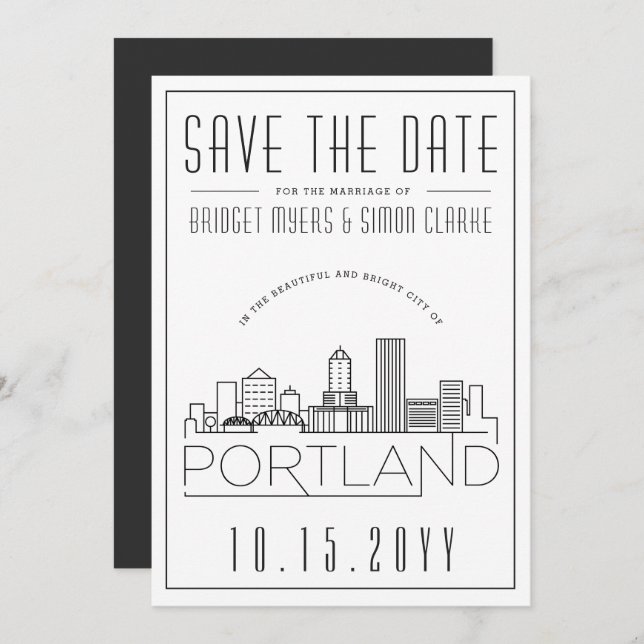 Portland Wedding | Stylised Skyline Save the Date Invitation (Front/Back)