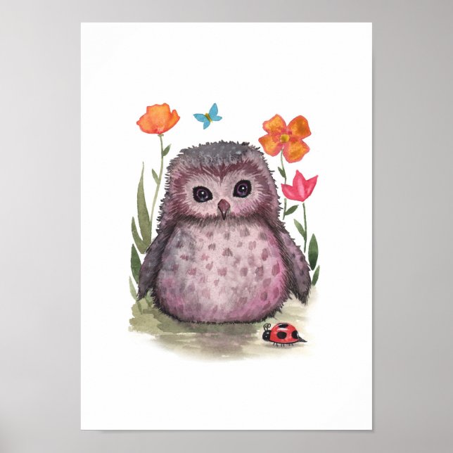 Portly Purple Owl and Ladybug Print (Front)