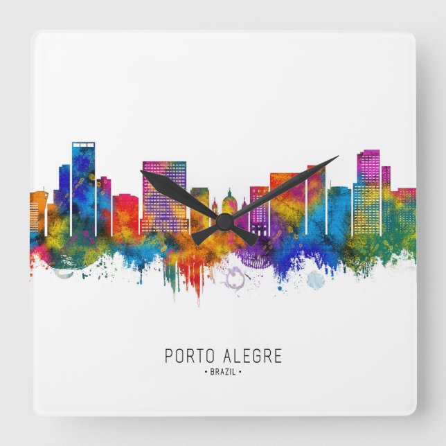  Porto Alegre Brazil Skyline Square Wall Clock (Front)