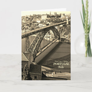 Porto bridge over Douro River, Portugal, sepia Card