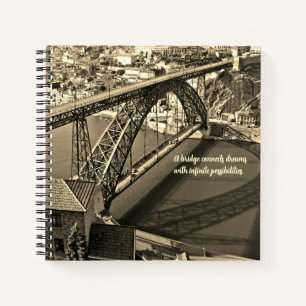 Porto bridge over Douro River, Portugal, sepia Notebook