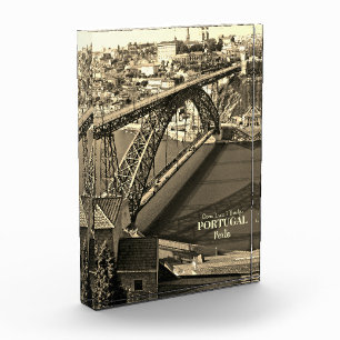 Porto bridge over Douro River, Portugal, sepia Photo Block