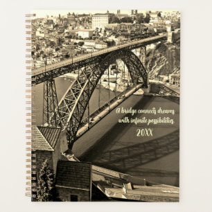 Porto bridge over Douro River, Portugal, sepia Planner