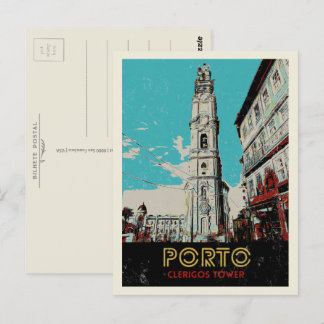 Porto Clerigos tower illustration Portugal Postcard
