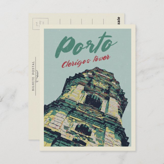 Porto Clerigos tower illustration Portugal Postcard (Front/Back)