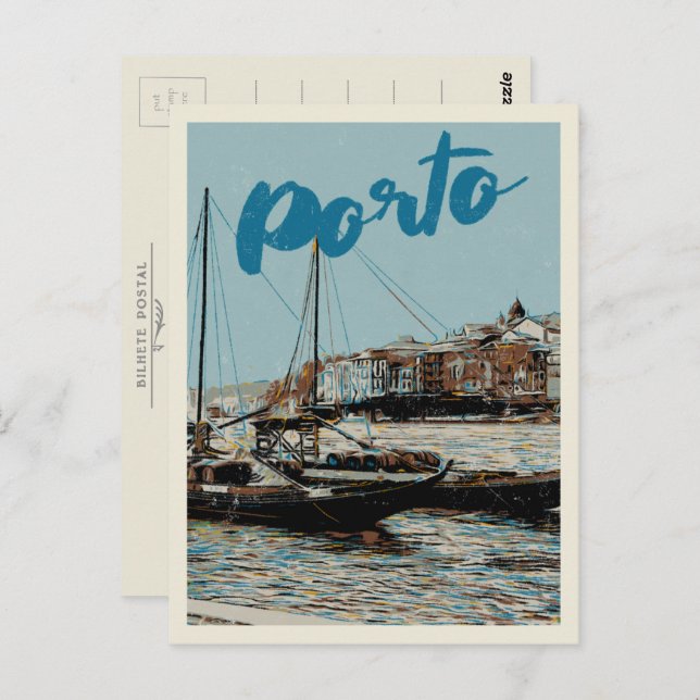 Porto Douro river illustration Portugal Postcard (Front/Back)
