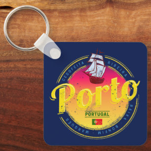 Porto in Portugal Ship Retro Sunset Vintage Luggag Key Ring