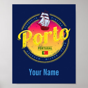 Porto in Portugal Ship Retro Sunset Vintage Luggag Poster
