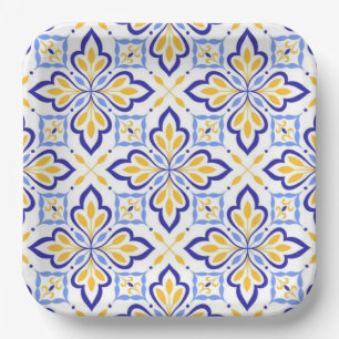 Porto Lumina Radiant Indigo Amber Floral Paper Plate