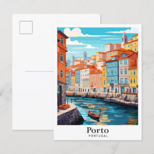 Porto Portugal Art Vintage Travel Illustration Postcard