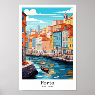 Porto Portugal Art Vintage Travel Illustration Poster