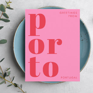 Porto Portugal red pink typography Postcard