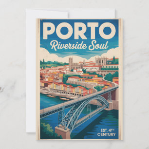 Porto Portugal Retro Skyline Cityscape Travel Holiday Card