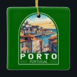 Porto Portugal Travel Art Emblem Ceramic Ornament<br><div class="desc">Porto retro vector travel design. Porto is a coastal city in northwest Portugal known for its stately bridges and port wine production.</div>