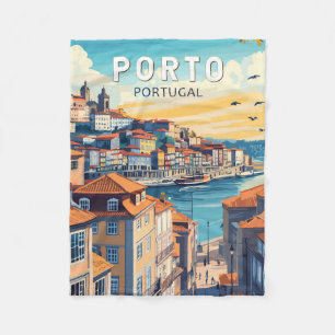 Porto Portugal Travel Art Vintage Fleece Blanket