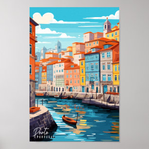 Porto Portugal Travel Art Vintage Illustration  Poster