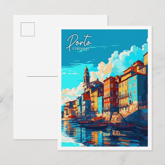 Porto Portugal vintage travel illustration Postcard (Front/Back)