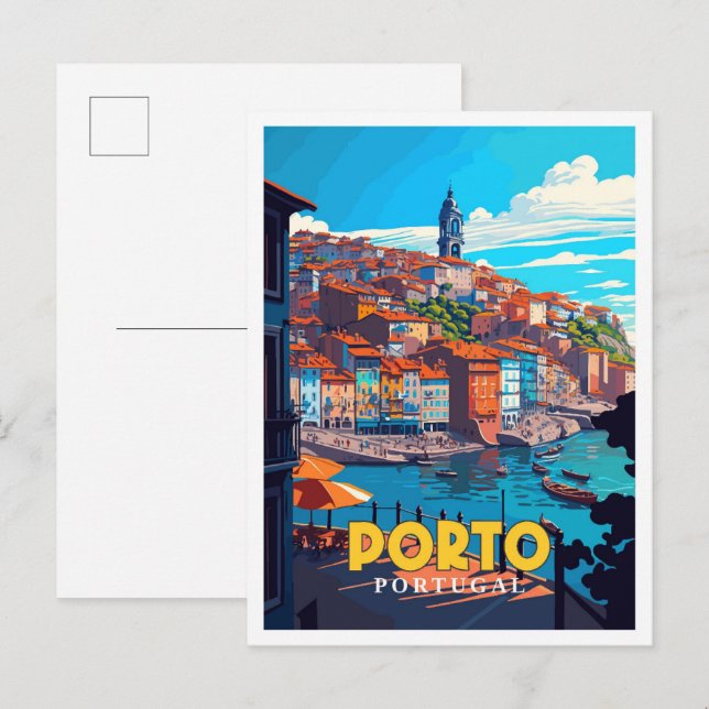 Porto Portugal vintage travel illustration Postcard (Front/Back)