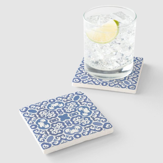 Porto Royale Classic Blue Baroque Stone Coaster (Side)