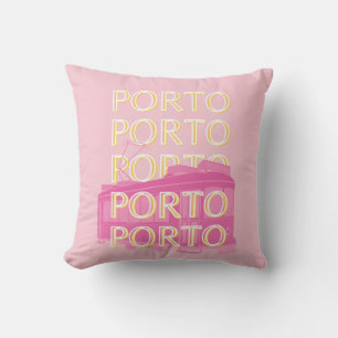 Porto Travel Art, Portugal, Pink, Preppy Cushion