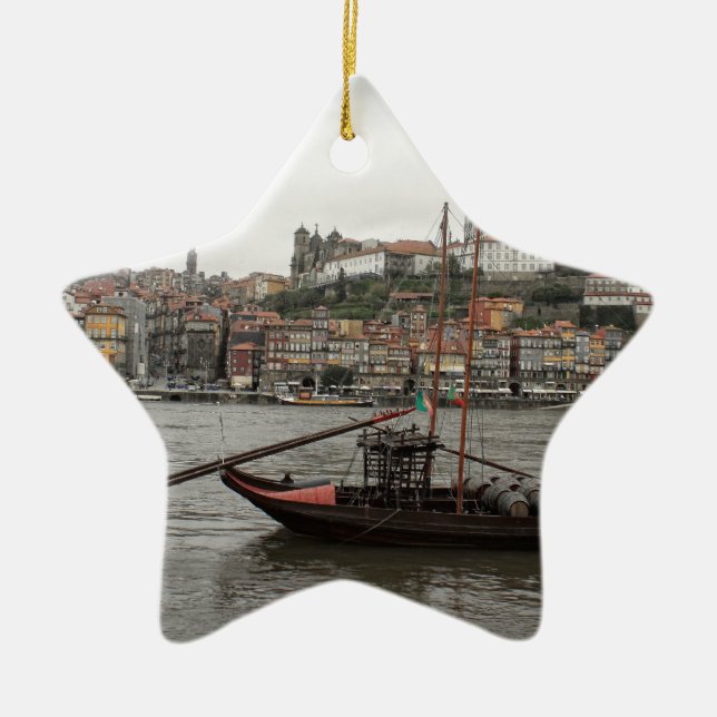 Porto waterfront, Portugal Ceramic Tree Decoration (Front)