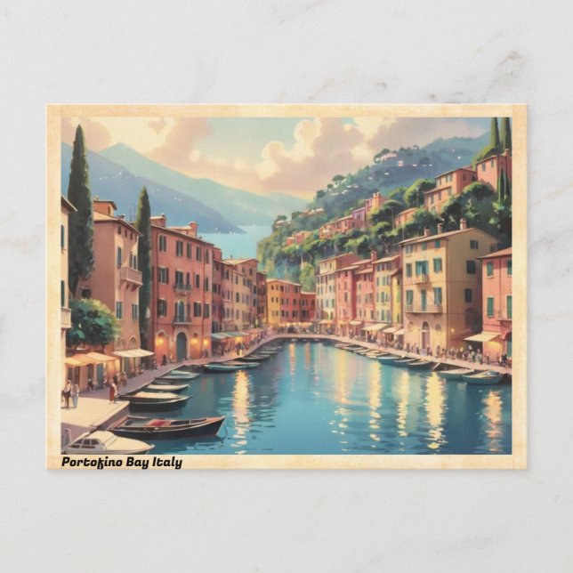Portofino Bay Italy Vintage Travel Postcard (Front)