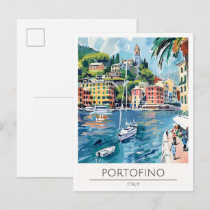 Portofino Italy Art Illustration Travel Postcard