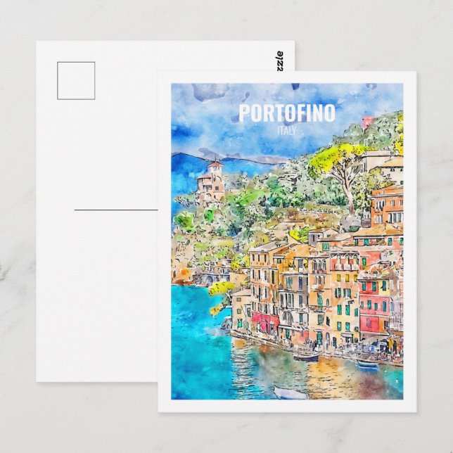 Portofino Italy Famous Travel Place Watercolor Postcard (Front/Back)