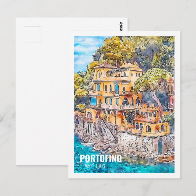 Portofino Italy Famous Travel Watercolor Sketch Postcard (Front/Back)