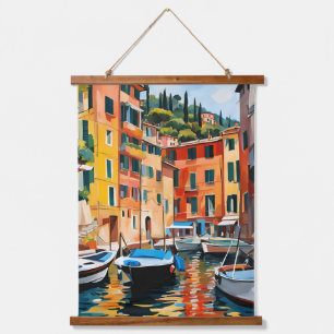 Portofino Italy Mediterranean Waterscape Boats Hanging Tapestry