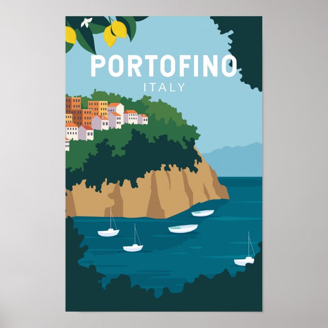 Portofino Italy Retro Travel Art Vintage Poster (Front)