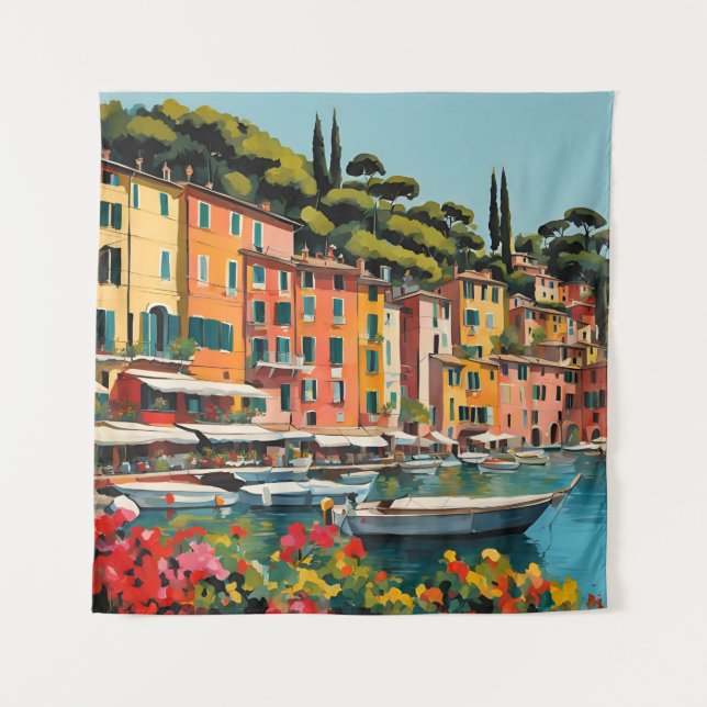 Portofino Italy Scene Mediterranean Europe Tapestry (Front)