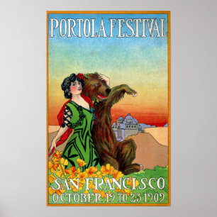 Portola Festival Lady with Bear Poster