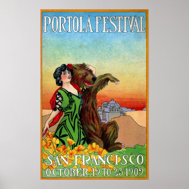 Portola Festival Lady with Bear Poster (Front)