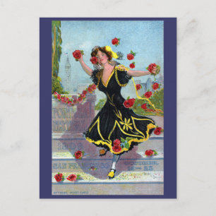 Portola Festival Lady with Roses 1909 Postcard