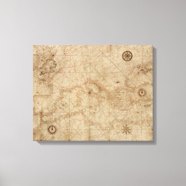 Portolan Chart of the Mediterranean circa 1500 Canvas Print (Front)