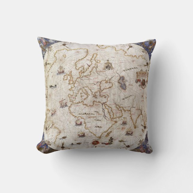 Portolan Chart of the World | 1519 Cushion (Front)