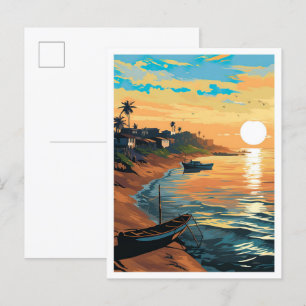 Portonovo Benin Art Vintage Travel Illustration Postcard