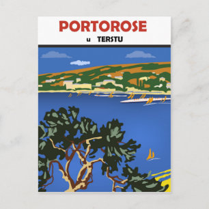 Portorose, view on Adriatic sea, vintage travel Postcard